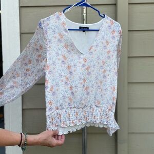1. State Floral V-Neck Blouse - White and Orange